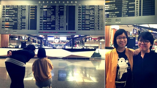Эйлин Лим и Николь Ли в Терминале 2 аэропорта Чанги