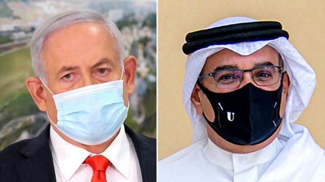 Israel's Prime Minister Benjamin Netanyahu and Bahrain's Crown Prince Salman bin Hamad al-Khalifa