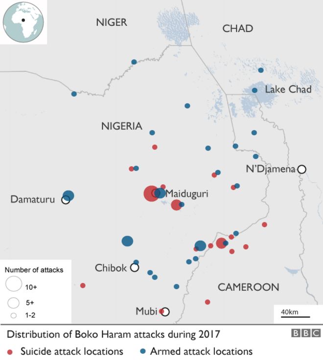Распределение атак Боко Харам в 2017 году