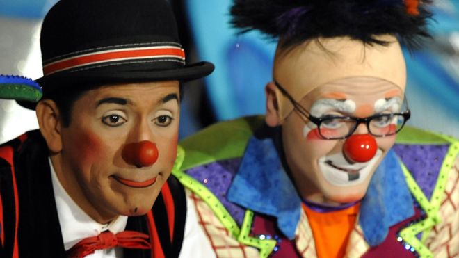 Clowns from the Ringling Bros. and Barnum & Bailey circus