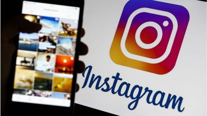 Logo de Instagram y frontal de un celular.