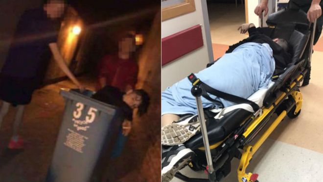 Chris Gorman in bin and then in hospital