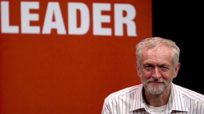 Corbyn in front of the word "leader"