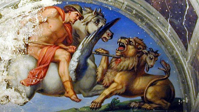 Detalle de fresco Bellerophon tötet die Chimäre de August Ferdinand Hopfengarten, 1807 - 1896