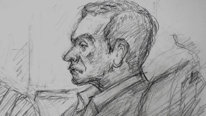 A courtroom sketch of Carlos Ghosn at a hearing in Tokyo on 8 January 2019 illustrated by Masato Yamashita