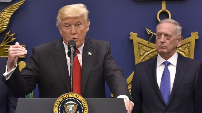 Donald Trump and Gen Mattis at the Pentagon, 27 January