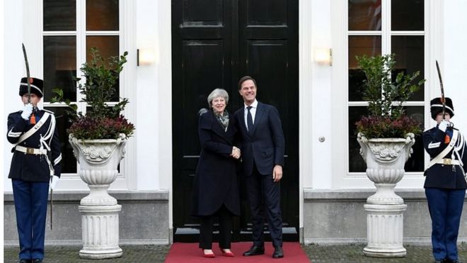 Theresa May with Dutch Prime Minister Mark Rutte in the Hague