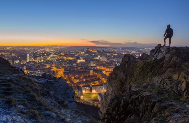 A frosty blue hour Edinburgh, from the Salisbury Crags