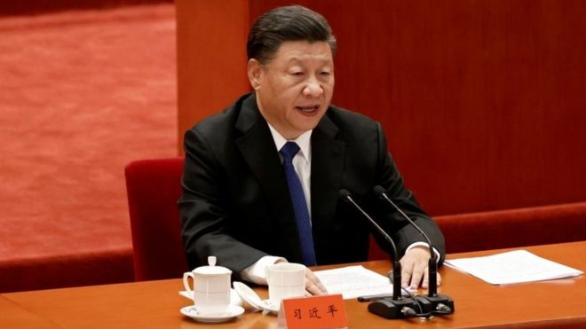 Chinese President Xi Jinping speaks at a meeting commemorating the 110th anniversary of Xinhai Revolution at the Great Hall of the People in Beijing, China October 9, 2021