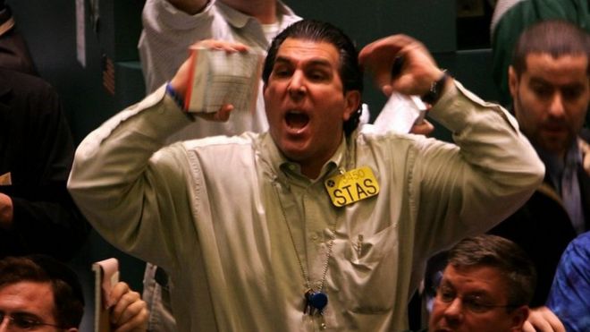 Traders on the NYMEX yelling trades