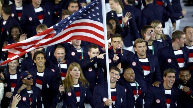 El equipo olímpico de Estados Unidos en la ceremonia de apertura de las Olimpiadas de Río 2016