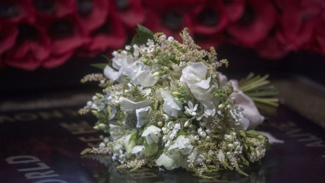 Duchess of Sussex's bouquet on the tomb of the unknown warrior