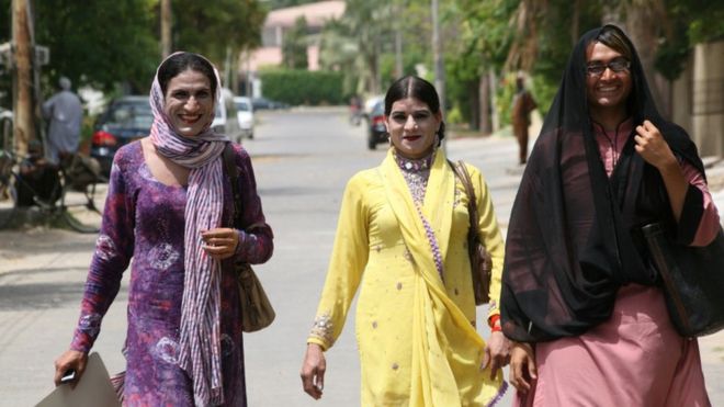 Transgender women outside a Public Facilitation Centre in Pakistan, April 2011