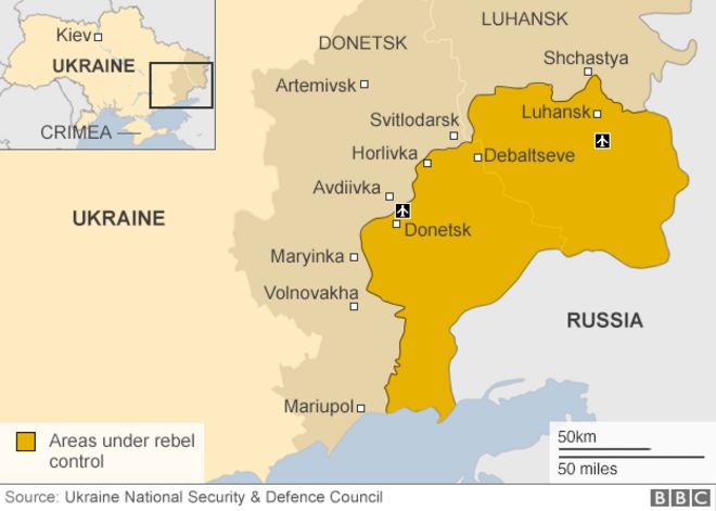 Карта Украины - территория, удерживаемая повстанцами