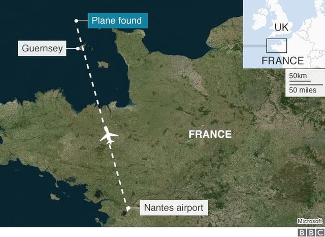 Карта места, где был найден самолет