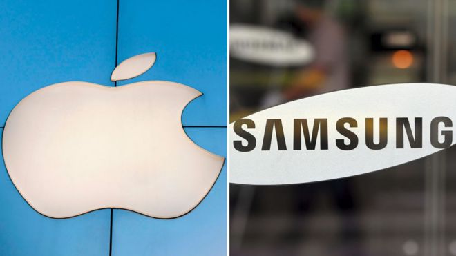 Logos de Apple y Samsung.