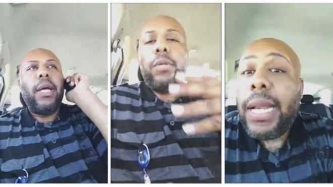 A man who identified himself as Stevie Steve is seen in a combination of stills from a video he broadcast on Facebook in Cleveland, Ohio, 16 April 2017