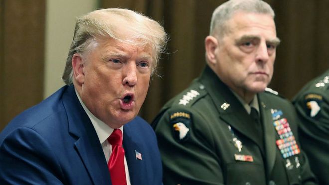 President Trump with Mark Milley head of Joint Chiefs of Staff