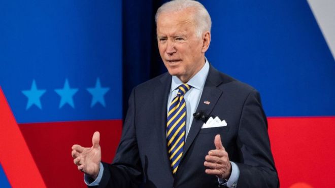 US President Joe Biden participates in a CNN town hall at the Pabst Theater in Milwaukee, Wisconsin, February 16, 2021