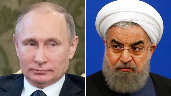 Vladimir Putin y Hassan Rouhani