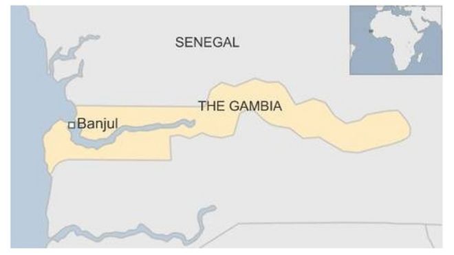 Карта Гамбии с указанием столицы, Банжул - сентябрь 2015 года