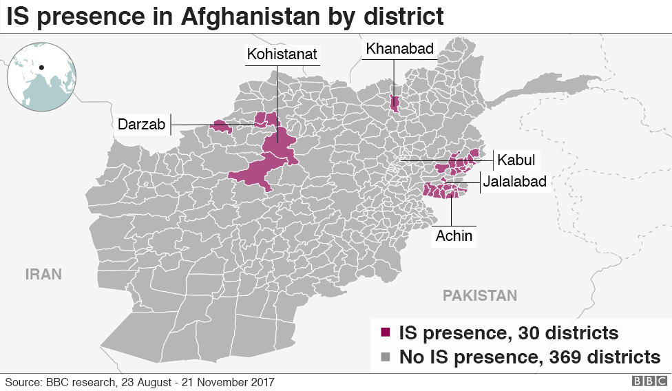 Карта, показывающая присутствие ИБ в Афганистане