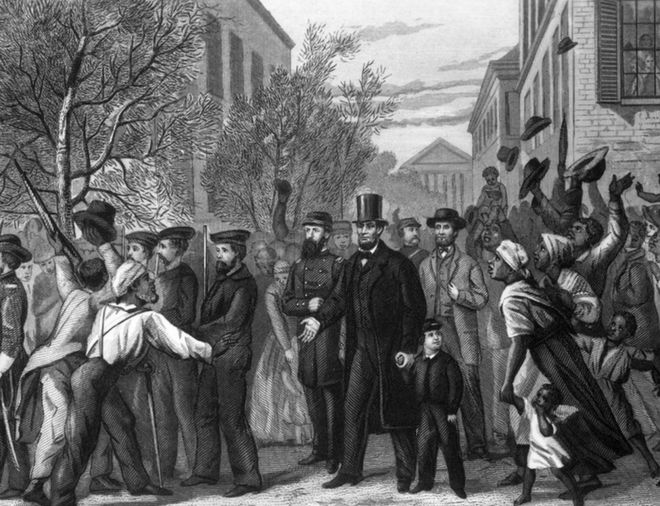 Авраам Линкольн с освобожденными рабами