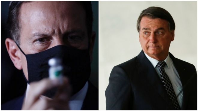 Colagem de fotos de Doria e Bolsonaro