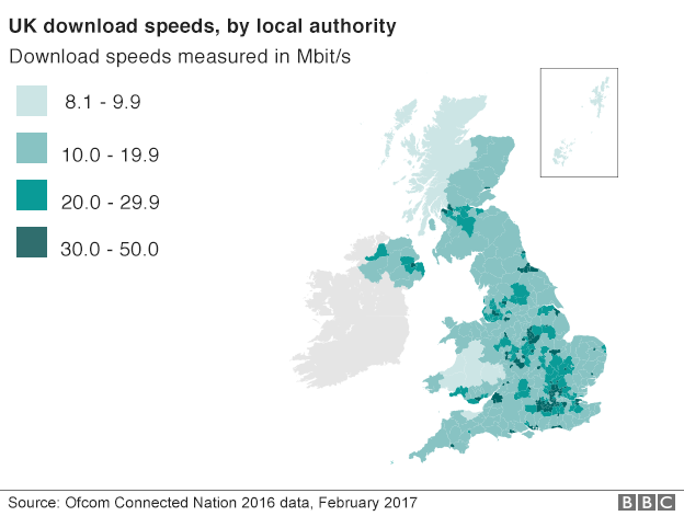 Карта скорости загрузки Великобритании