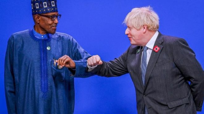 Aworan aarẹ Buhari ati olootu ijọba ilẹ Gẹẹsi Boris Johnson