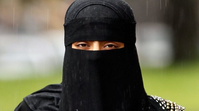 Woman in niqab in England