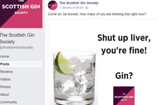 Снимок экрана Шотландского общества джинов на странице Facebook