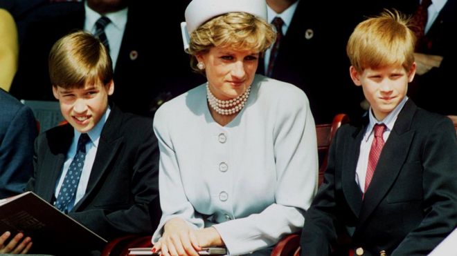 Принцы Уильям (слева) и Гарри (справа) со своей матерью Дианой, принцессой Уэльской