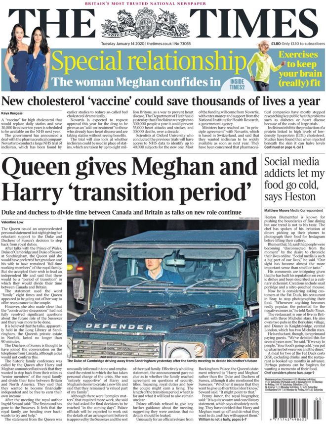 The Times front page 14 January