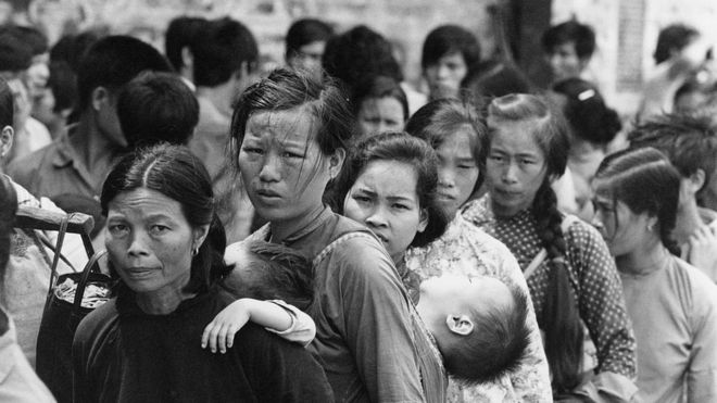 19th November 1979: Vietnamese women and children in the Hong Kong Government Dock Yard waiting to be relocated