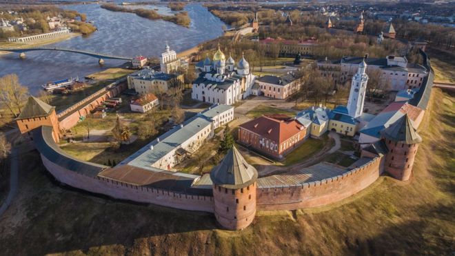 Vista aérea del Kremlin de Veliky Novgorod