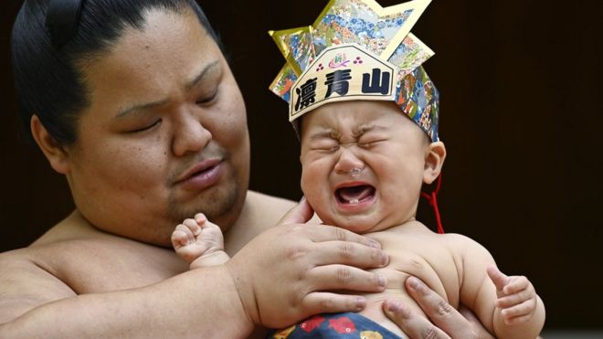 Crying baby at Japanese festival
