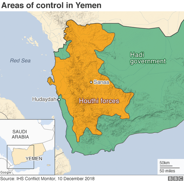 Карта, показывающая контроль в Йемене