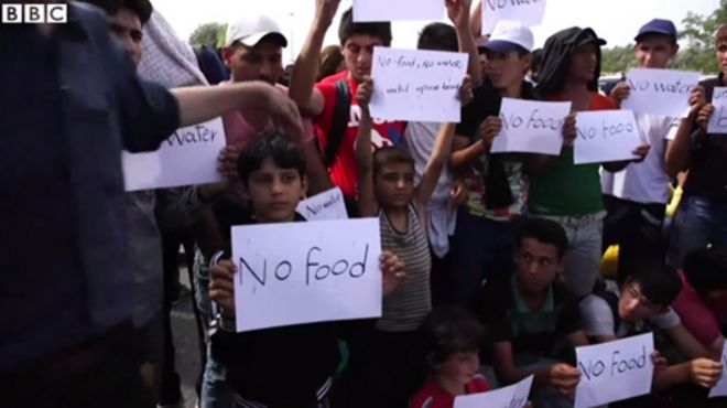 Migrants saying no food until the border is reopened