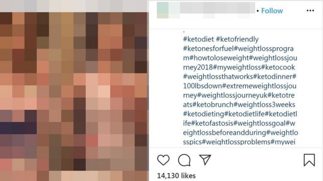 Пост в Instagram, рекламирующий похудание с изображением человека с расстройством пищевого поведения