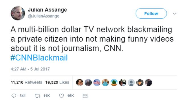 Джулиан Ассанж CNN шантажирует твит