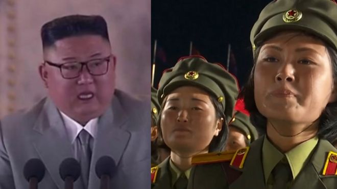 উত্তর কোরিয়ার ক্ষমতাসীন রাজনৈতিক দল প্রতিষ্ঠাবার্ষিকীর দিনে সামরিক বাহিনীর কুচকাওয়াজ অনুষ্ঠানে ভাষণ দেন দেশটির নেতা কিম জং আন। এ সময় আবেগপ্রবণ হতে দেখা গেছে তাকে।