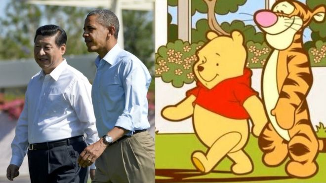 Составное изображение персонажей Си Цзиньпина, Барака Обамы и Винни-Пуха