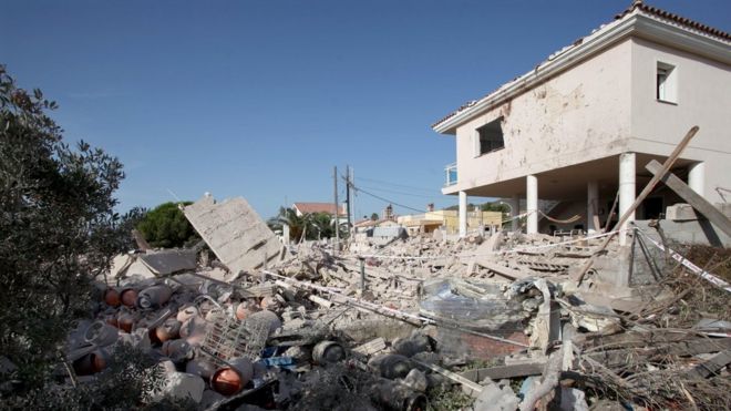 Дом, где произошел взрыв в испанском городе Альканар