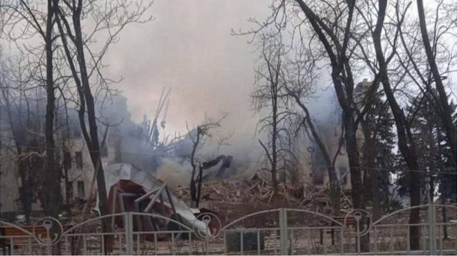 Photo appearing to show destroyed theatre in Mariupol