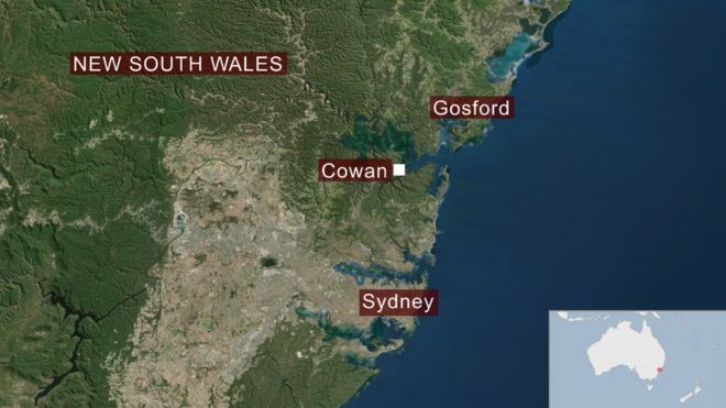 карта Нового Южного Уэльса с изображением Коуэна к северу от Сиднея
