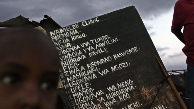 Знак для травника в трущобах Кибера в Найроби, Кения - архивный снимок