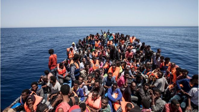 Archive photo of migrants off the coast of Libya, May 2015