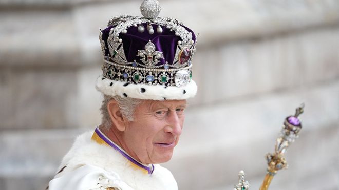 King Charles leaves Westminster Abbey
