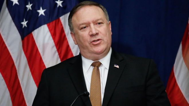 US Secretary of State Mike Pompeo speaks during a press conference in New York, 31 May 2018